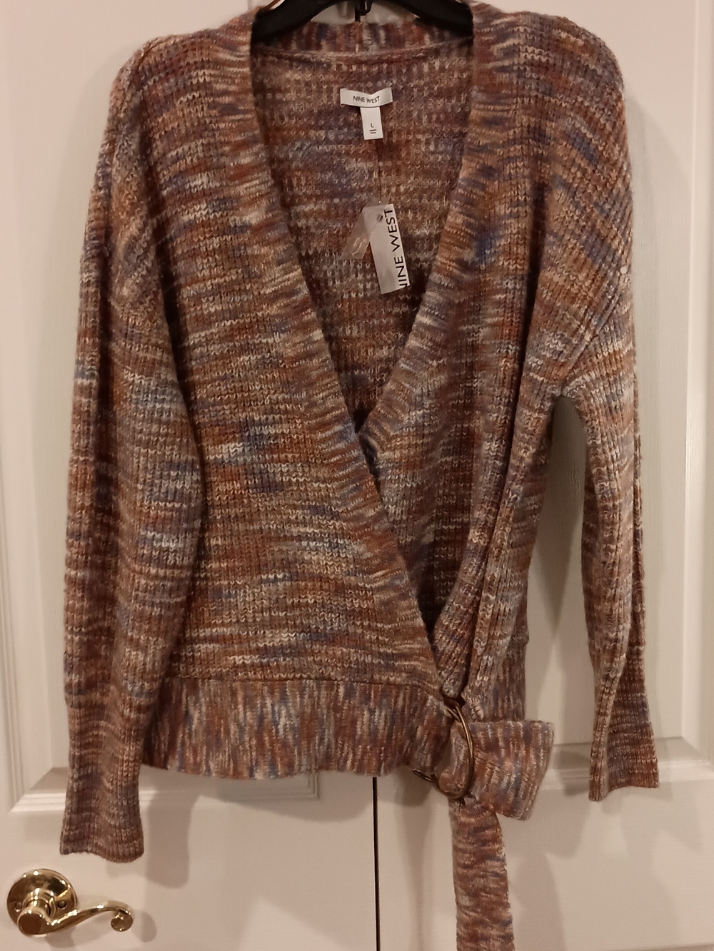 Nine West Brown Multi-Color V-Neck Wrap Sweater